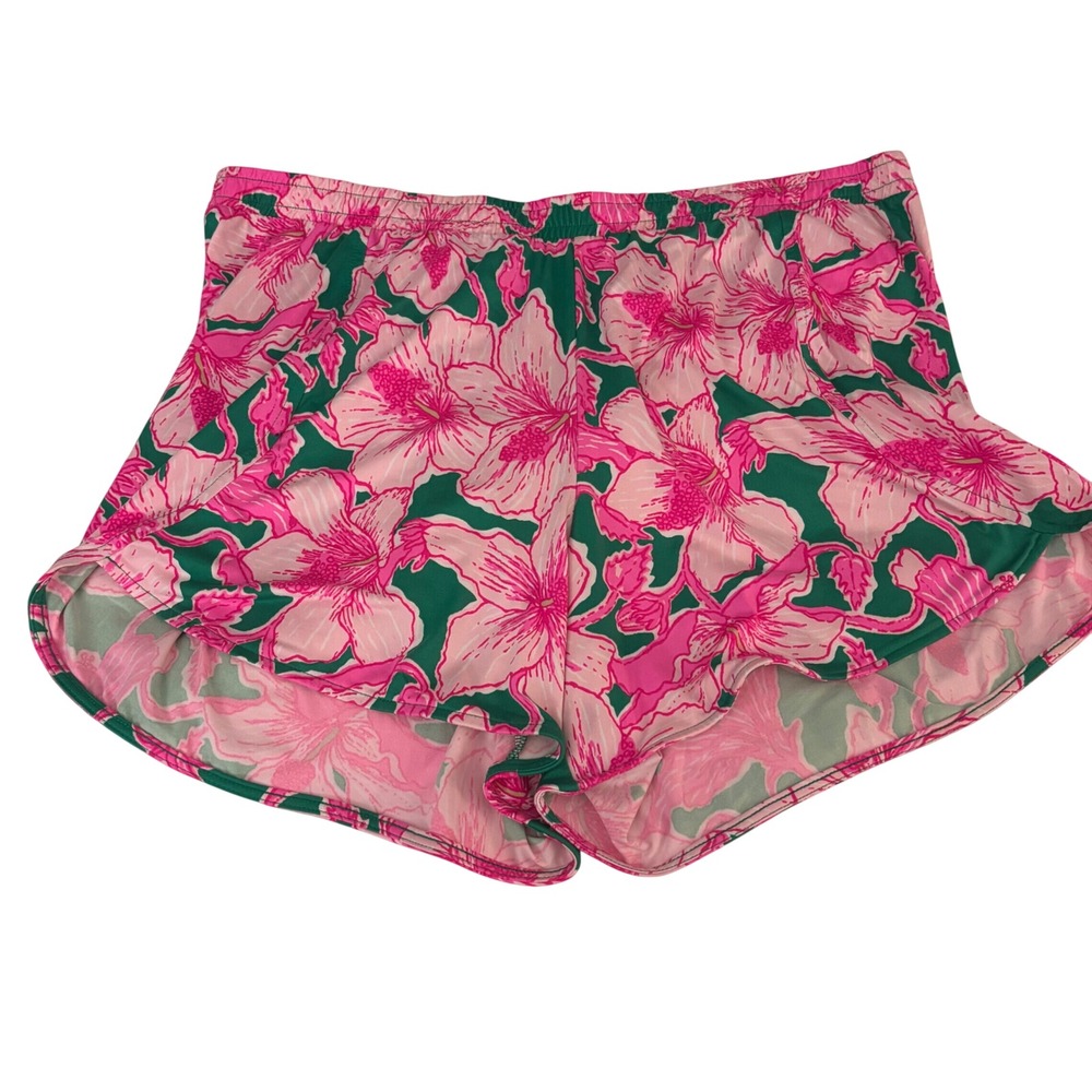 Lilly Pulitzer Sevina PJ Knit Shorts Womens L Pink Floral Hibis Kiss Loungewear